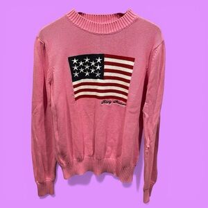 Cute cotton candy pinky american flag Simply Southern chunky sweater USA ‘Merica